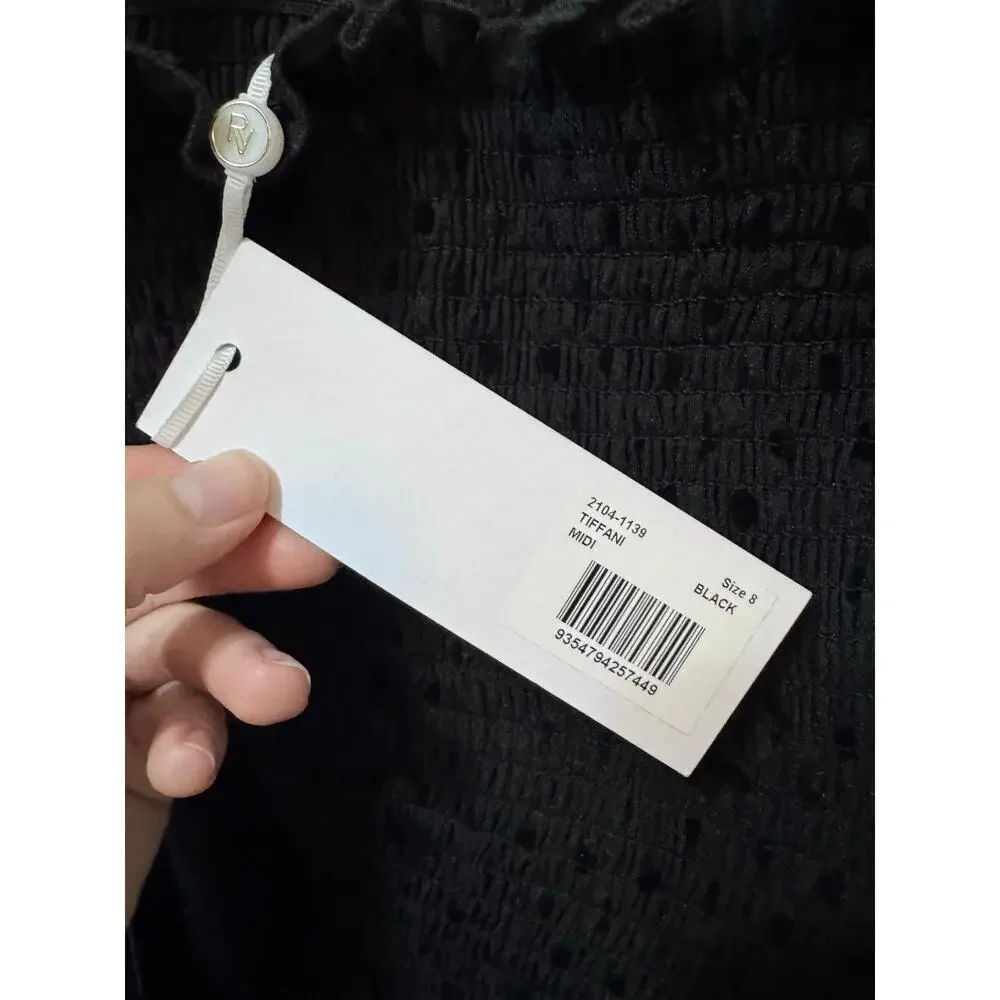 NWT Rebecca Vallance Black Sheer Tulle Belted Bodysuit Midi Tiffani Dress Size 8 - Picture 15 of 16